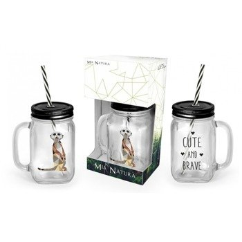 Słoik do picia ze słomką 450 ml Mia Natura Surykatka