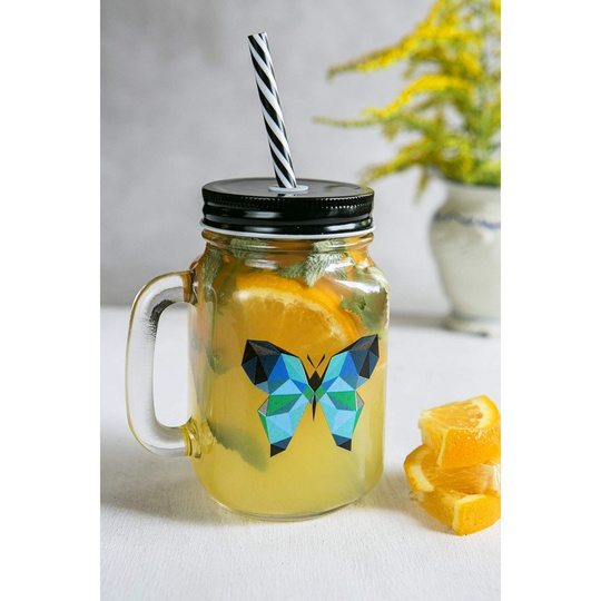 Słoik do picia ze słomką 450 ml Mia Natura Motyl