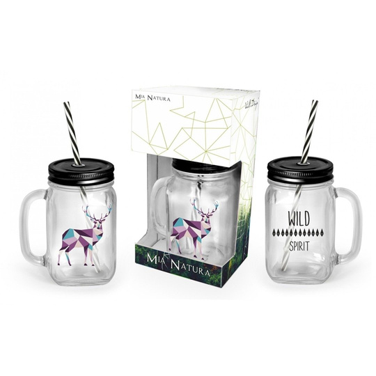 Słoik do picia ze słomką 450 ml Mia Natura Jeleń