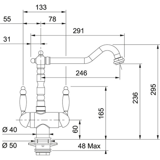 Franke bateria kuchenna Old Scotland Clear Water Stare złoto