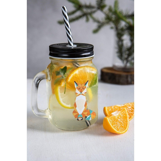 Słoik do picia ze słomką 450 ml Mia Natura Lis