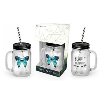 Słoik do picia ze słomką 450 ml Mia Natura Motyl